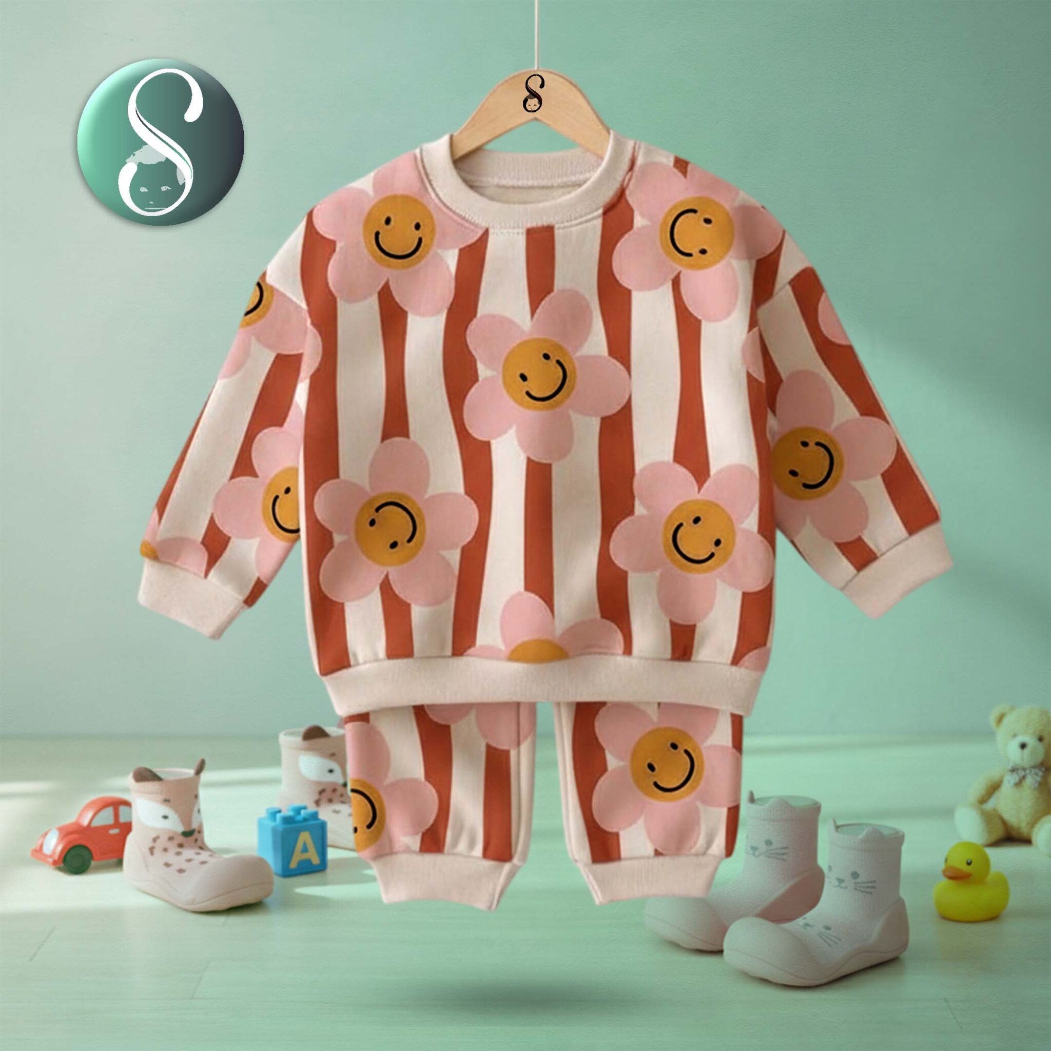 Baby Flower Striped Sweatshirt and Pants 2 piece Set