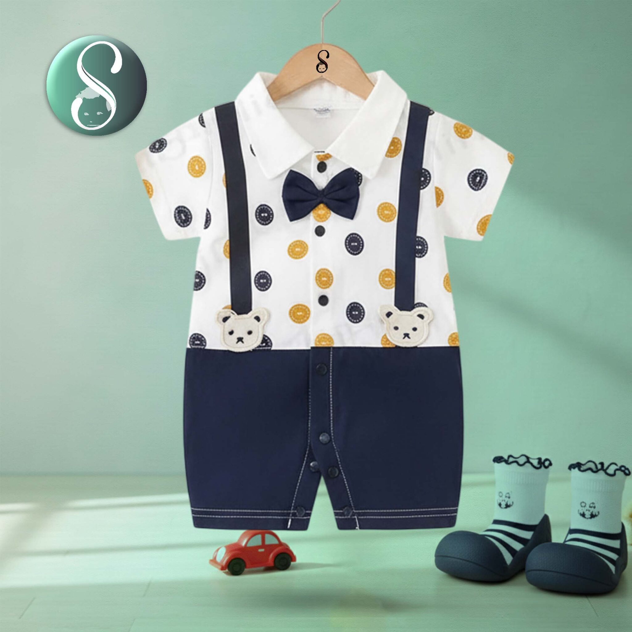 Baby Gentleman Fake Two Pieces Bear Romper Buttons