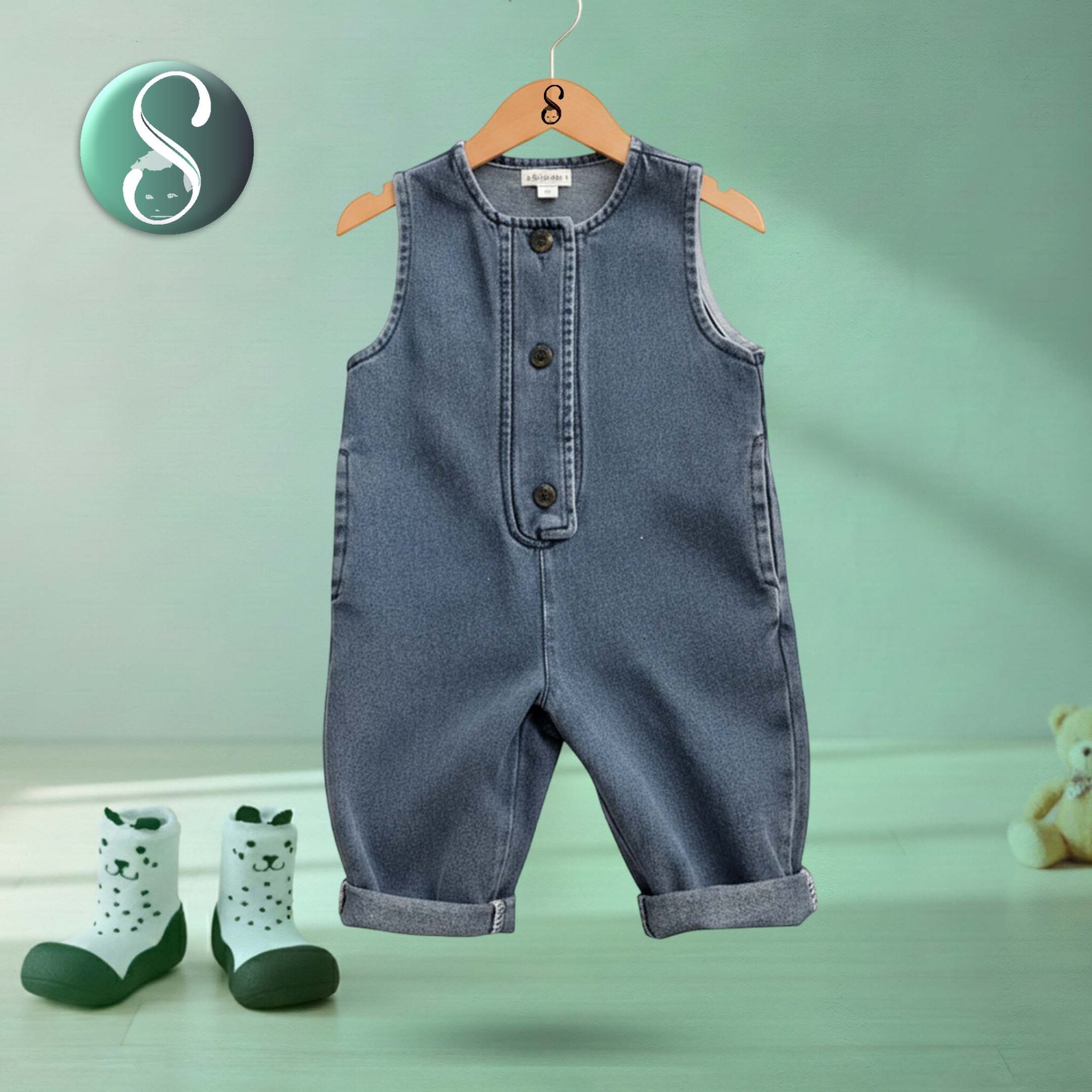 Baby Stripe Top Denim Romper 2-piece Set