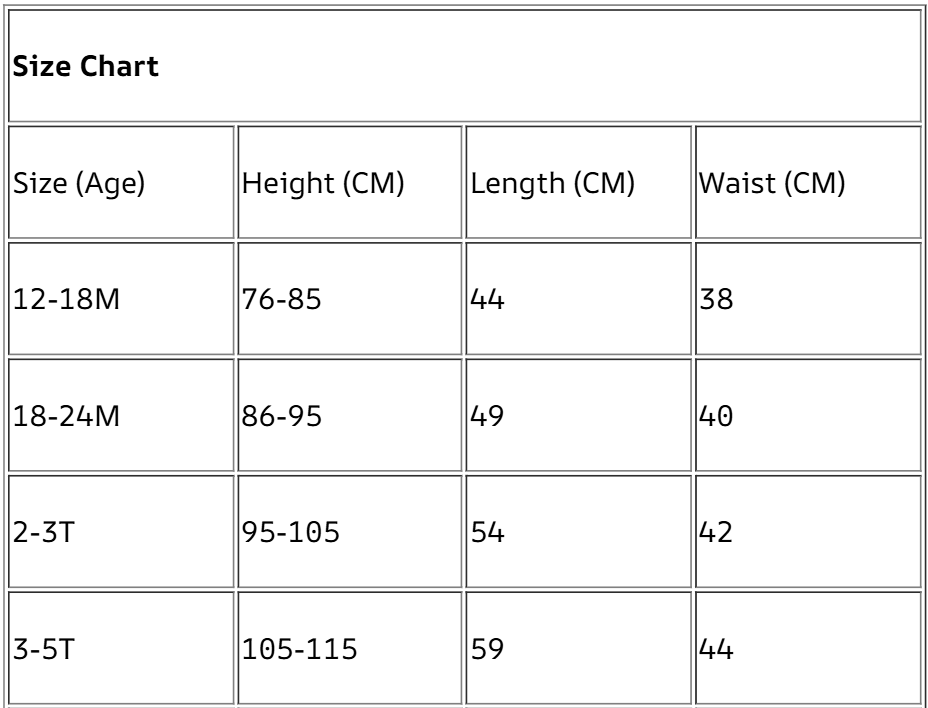 Sizing Chart for bottoms